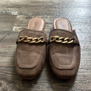Corkys Brown Suede Mule with Gold Chain